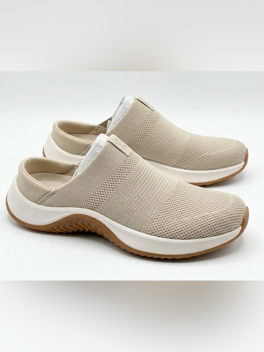 Ryka Encore Knit Slip On Mule Sneakers - Terra Taupe / Beige - Women's Size 10W